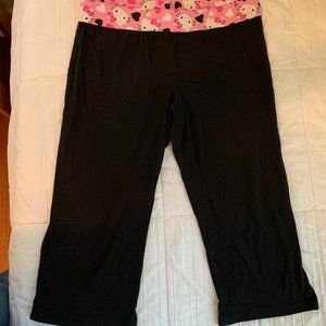 Black capri yoga pants with pink hello kitty waist band